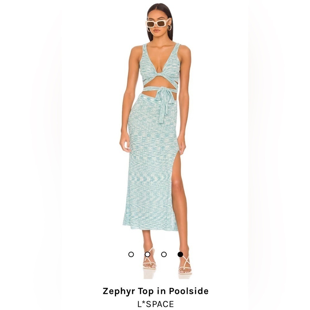 LSpace Zephyr Midi Skirt and Zephyr Wrap Shirt in Color Poolside Size Large